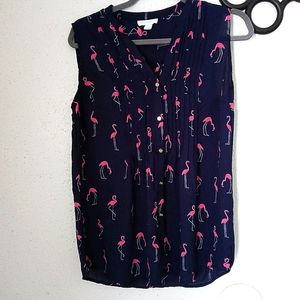 Charter Club Flamingo print Navy Blouse (M)